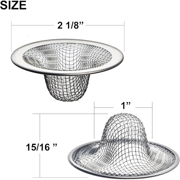 6-pakning - 2,125\" topp / 1\" kurv - Mesh vaskavløp sil hår catcher for baderomsvask, vaskerom, skråning, vaskerom, bobil og toalett