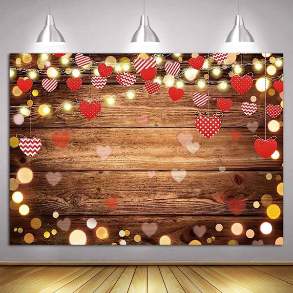 YQ Valentinsdag Baggrund Glitter Bokeh Brun Trævæg Røde Kærlighedshjerter Fotografi Baggrund Bryllup 5x3ft