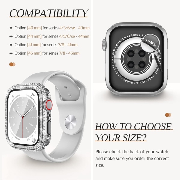 Goton 2 i 1 vattentätt Bling- case för Apple Watch 40 mm skärmskydd SE (2:a generationen) Series 6 5 4, Full Glitter Diamond Women 40 mm