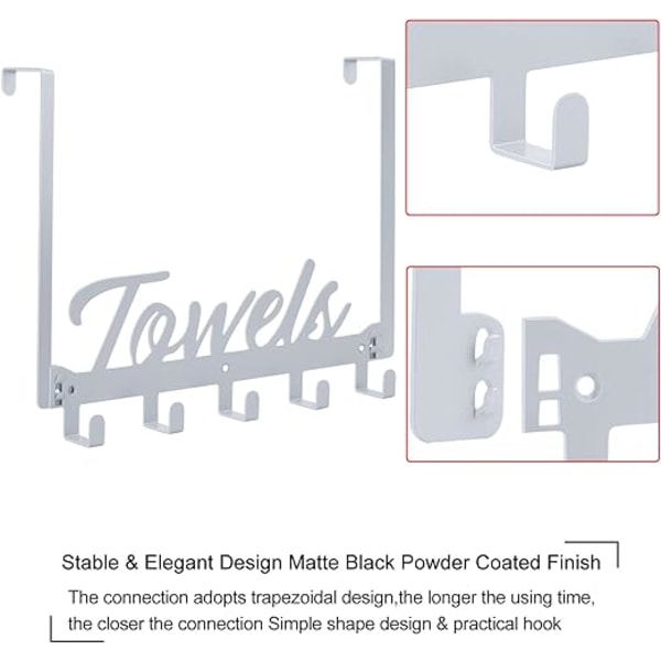 Över dörrkrok, Hängare, Heavy Duty, Väggmonterad handdukshållare/krok med 6 krokar för sovrum, badrum, kök, väska, hatt