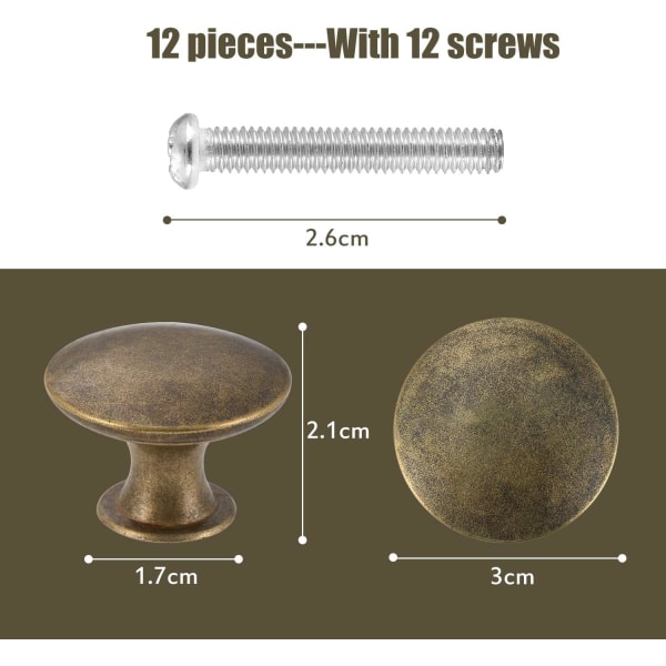 12-pack vintage chic antik mässing skåpknoppar för köksmöbler dörr rund 30 mm