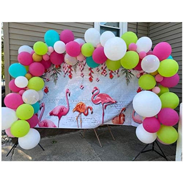 Sommer Hawaiian Luau Fest Fotografi Baggrunde Pink Flamingos Tema Mursten Væg Blomster 5x3ft Tillykke Med Fødselsdagen Fest