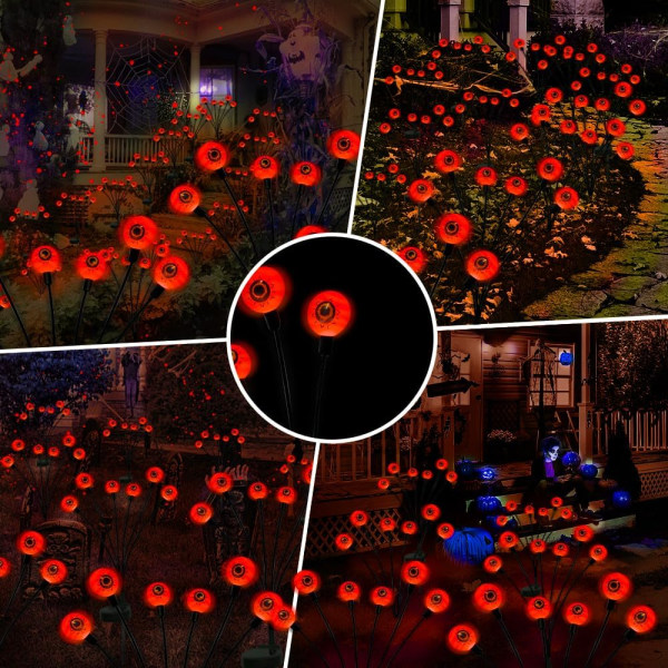 Utendørs Halloween-dekorasjoner Solcelledrevne skumle lys - 12 LED skumle øyeepler Svaiende ildflue lys med magisk Halloween-fest 2-PAKKE oransje
