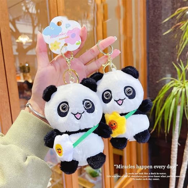5\" Håndlavet Panda Plysdyr Nøglering Panda Rygsæk Nøgle Vedhæng Rund Bjørn Plys Charm Mode Gave til Kvinder