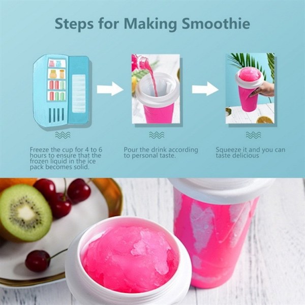 Kryc-Hemgjord smoothiekopp, en-press iskopp, kylkopp, snabb kylning på sommaren, shake and squeeze cup green 301-400ml