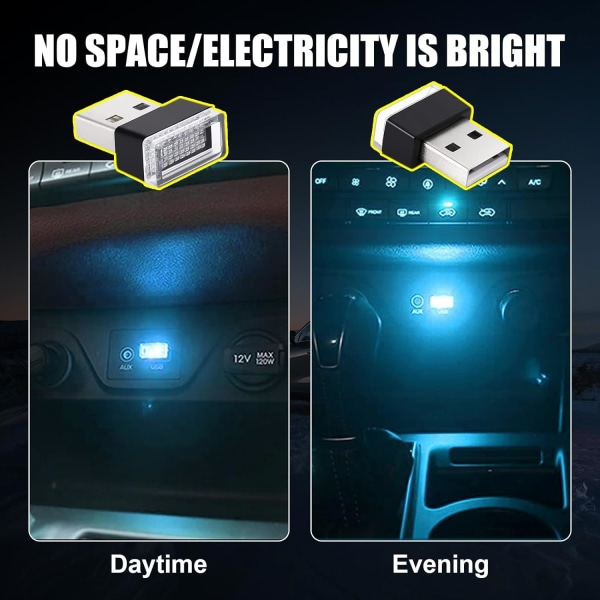 4 ST USB LED-lampa för bilinteriör, Bärbar Mini LED-nattlampa, Plug-in USB gränssnitt Trunk Ambient Lighting Kit (isblå)