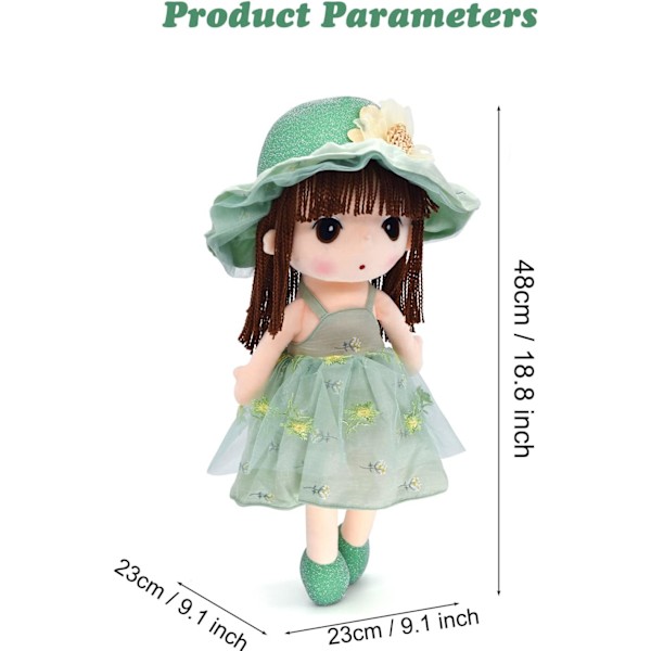 Kawaii Blomsterfe Knuffel Mjuk Plysch Leksak Dockor Flickor Present, 18 Tum (Hatt-Grön)