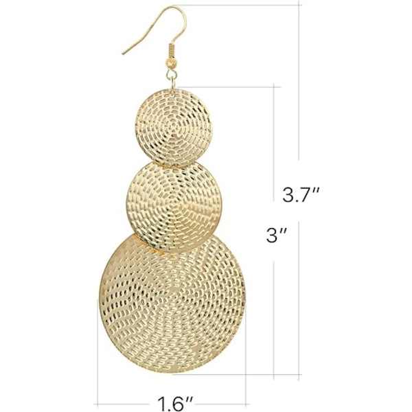14K guldvedhæng øreringe til kvinder Mode store vedhæng Boho Retro runde lysekrone øreringe fest bal, messing 14k guldbelagt messing