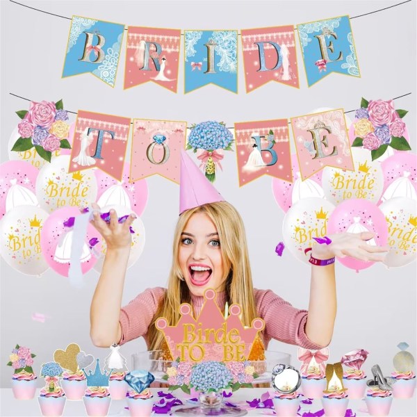 Bride to Be Party Supplies Includes Bride To Be Banner, Balloons, Cake Topper, Cupcake Toppers, Wedding Decor Kits for Bridal