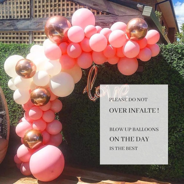 Pink Ballon Garland Kit 130 Pcs 12 Tommer Rose Guld Pink Hvid Fest Balloner Arch til Baby Shower Pige Bryllup Bruse Fødselsdagsfest Dekorationer