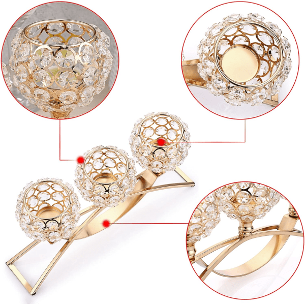 3-armar Kristallljusstakar Skålar värmeljus Candelaber - Votive Ljushållare Ornament Ljusstakar Vas Ljusställ (Gyllene)