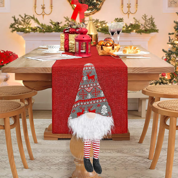 Heyone Julebordløber, 183 cm lang jule 3D plys nisse elf svensk tomte bordpynt jul