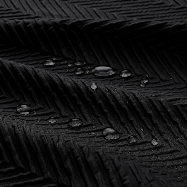 Svart Duschdraperi, 3D Präglad Texturerad Herringbone Tyg Duschdraperi, Duschdraperi Set med Krokar, 72x72