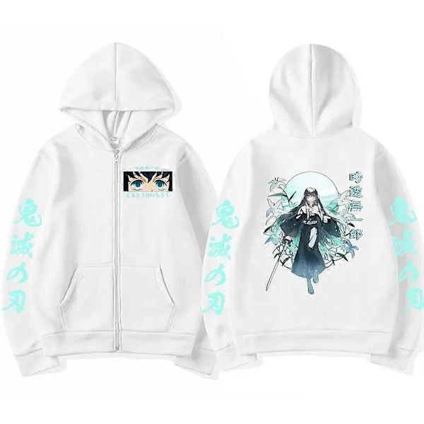 Demon Slayer Muichiro Tokito 2023 Hettegenser med glidelås Kawaii Kimetsu No Yaiba Jakke med glidelås Sweatshirts Menn Kvinner Pullover Streetwear Dark gray M