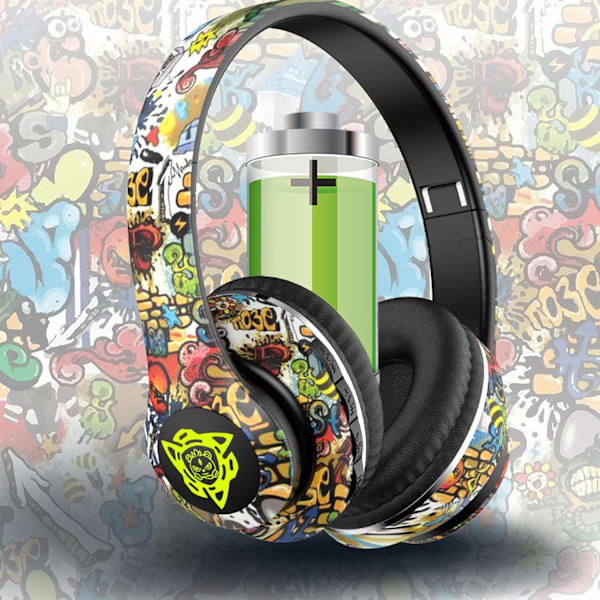 Goshyda Langattomat Bluetooth-kuulokkeet, Melua Kuulokkeet ja Ammattimainen Subwoofer-kaiuttimet, Langalliset Kuulokkeet Syvällä Bassolla ja Graffiti D