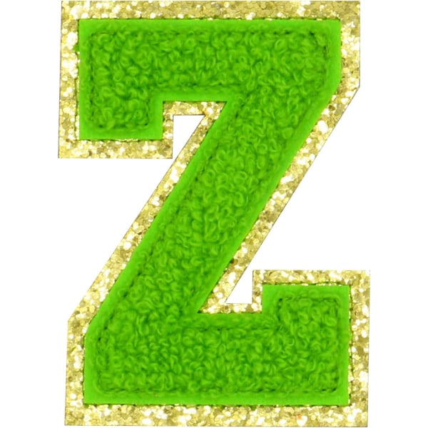 Englanninkielinen kirjain Z Silitä korjauspaikat Aakkoset Ompelu Applikaatiot Vaatemerkit, kultaisella kimalteleva reunus, liima takatarra (vihreä Z）ZGreen