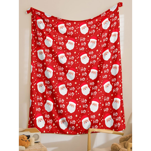 Jultomtefilt Röd Flanellfilt Juldag Pojkar Flickor Plysch Lätt Filt Sovrumssoffa (50 tum x 60 tum), Jultomte