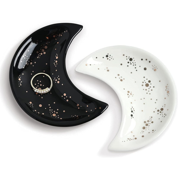 Liten månsmyckesfat, dekorativ keramisk prydnadsfat, modern accentbricka för fåfänga (svart)