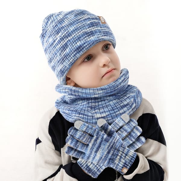 Strikkede hansker, lue og skjerf for barn 2-8 år - varme, vindtette vintertilbehør for gutter og jenter blue 2
