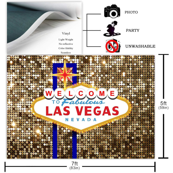 Las Vegas Party Bakgrund för födelsedagsdekorationer Välkommen till Las Vegas Fabulous Casino Night Poker Party Photography (7x5ft)