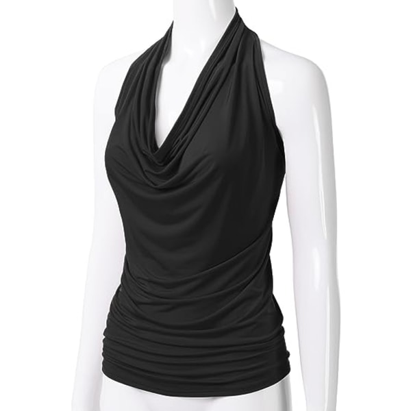 Kvinnors casual halterneck draperad framtill sexig rygglös tank top (stor)