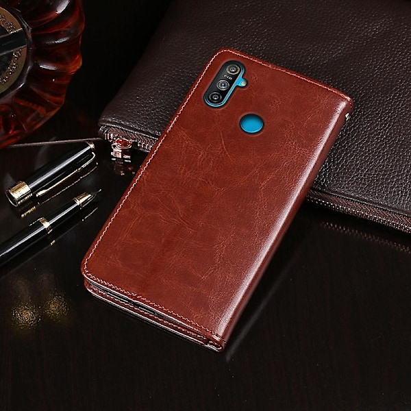 For OPPO Realme C3 (Med fingeravtrykkshull) idewei Crazy Horse Tekstur Horisontal Flip Lærveske For OPPO Realme C3 Red
