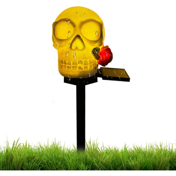 Solcelledrevet hagebelysning Sol Halloween Skull Dekorasjoner Vanntett Skull Decor LED Solar For Party Hage Patio Yard Skull med blomst i munnen