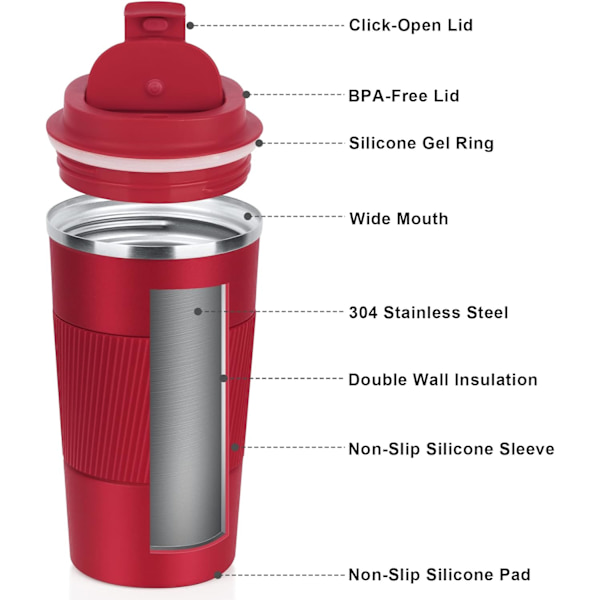 Kaffe Mugg 17oz - Isolerad Kaffe Resmugg Spill Proof med Läcksäker Lock Vakuum Rostfritt Stål Termos Kaffe Tumblers