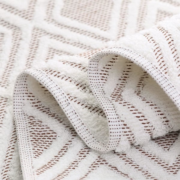 Håndkle sett med 2 diamantmønster 100% bomull absorberende myk dekorativt håndkle for bad 13,4 x 29,5 tommer (beige brun)