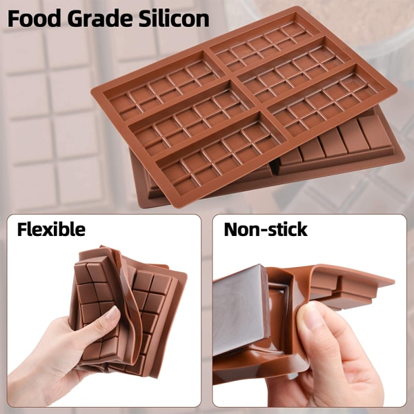 2-pack silikonformar för choklad, rektangulära vaxsmältformar, energibarformar i silikon för chokladkakor