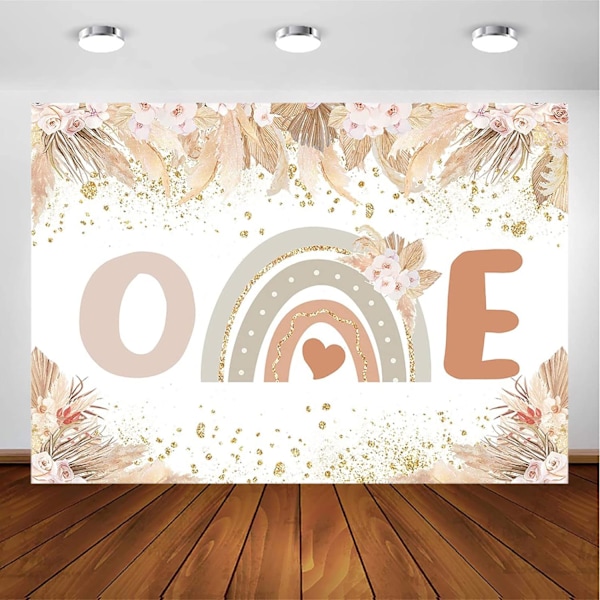 Bohemian Rainbow 1. syntymäpäiväjuhlat Taustakangas Pampas Grass Boho Rainbow Juhlat Koristeet Valokuvaustausta Tytöille (7x5ft)