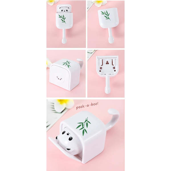 Peek-A-Boo söta panda- och björnkrokar väggmonterade, aromaterapi, kraftiga självhäftande krokar, dekorativa, 4-pack (panda-björn olika) vit svart brun