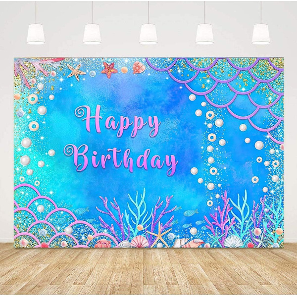 Kesämeri Sininen Kulta Glitter Valokuva Tausta Vaaleanpunainen Pieni Merenneito Vaaka Tytöt Prinsessa Syntymäpäiväjuhlat Kuva Tausta 7x5ft