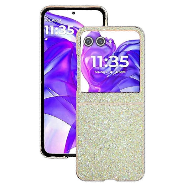 Motorola Razr 50 5g -puhelinkuori, galvanoidulla pinnoitteella, värillinen glitter-muotoilu, PU+TPU-suojakuori Amber Yellow