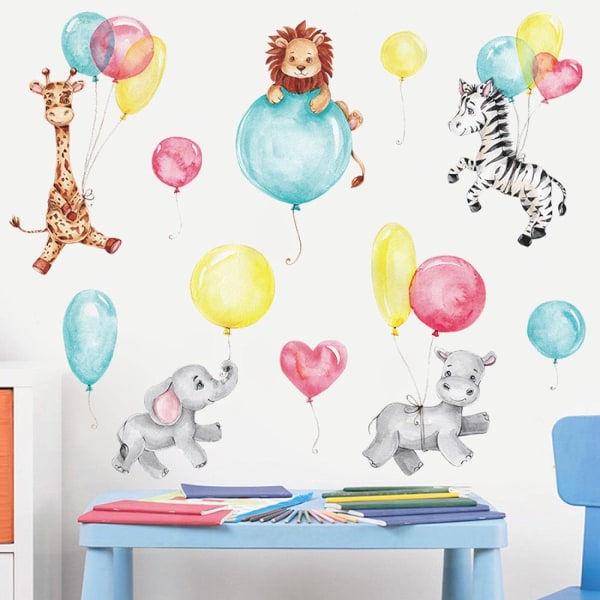 Akvarell elefant ballong väggdekaler för barnrum Baby dagis rum dekoration väggdekor djur Barn heminredning affisch - -
