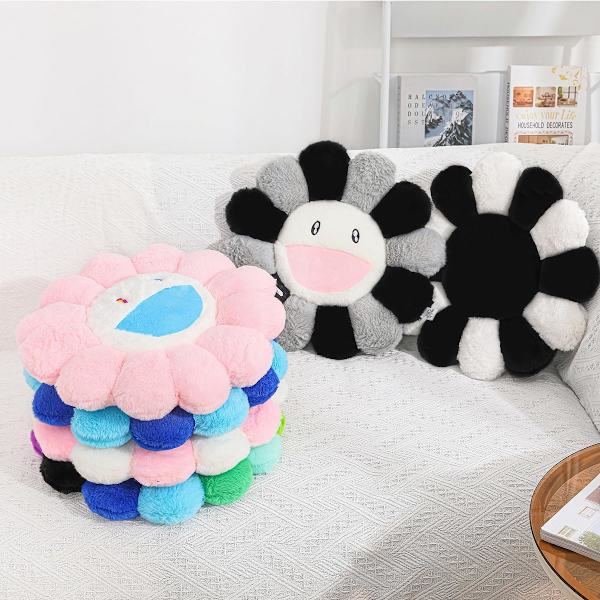 Blomsterformet pude, Blomsteroverflade gulvpudde gulvpudde, Farverig solsikke plys pude sofa soveværelse bil dekorativ pude (40 cm/15,7 tommer)