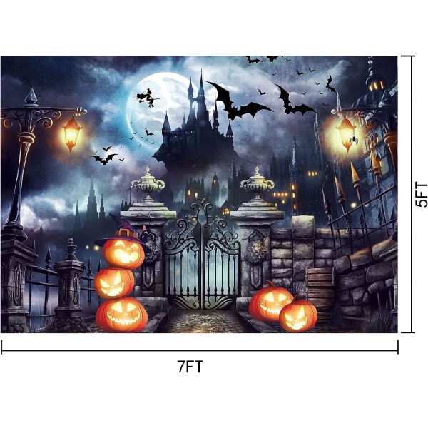 7x5FT Polyester Halloween Bakgrund Slott Fladdermus Pumpa Fotografi Bakgrund för Fest Dekorationer Tillbehör Foto Bakgrund Banner