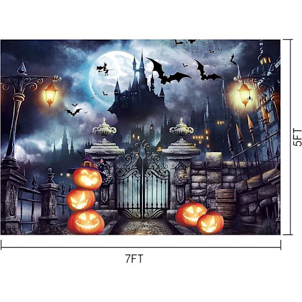 7x5FT Polyester Halloween-taustakangas Linna Lepakko Kurpitsa Valokuvaustausta Juhlatavaraksi Valokuvaustaustakankaaksi