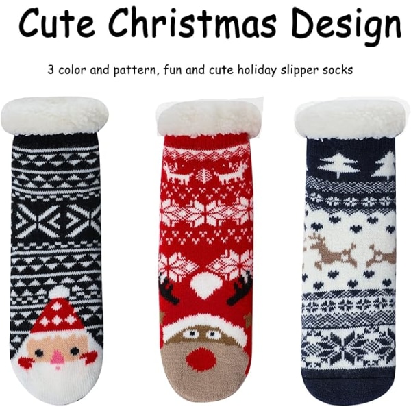 3 par med tøffelsokker for gutter, fuzzy barneslippersokker med sklisikre grep, tykke, fluffy, søte julesokker for barn