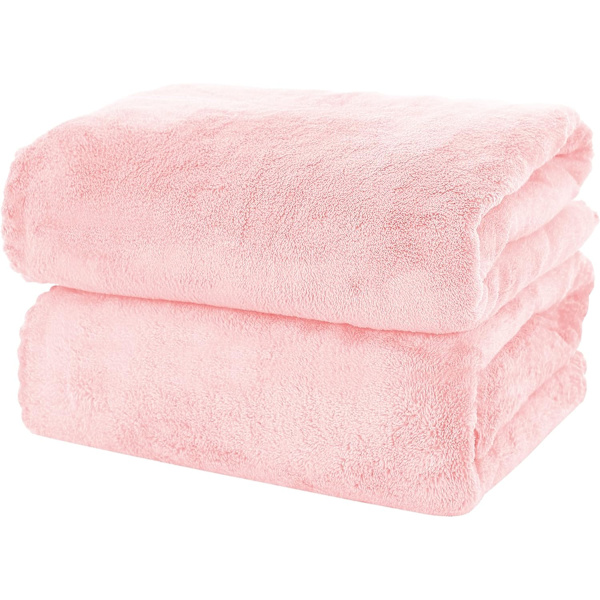 2-pak Premium Badehåndklædesæt - Hurtigtørrende - Mikrofiber Koral Fløjl Højabsorberende Håndklæder - Multifunktionel (Pink)