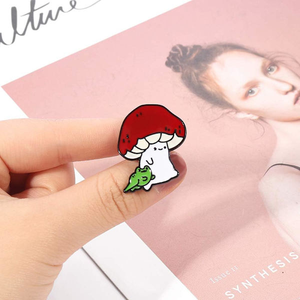 Svampe- og frø-emaljenåle - søde kawaii-natur-udendørs-reversnåle-badge-broche-nåle til kvinder