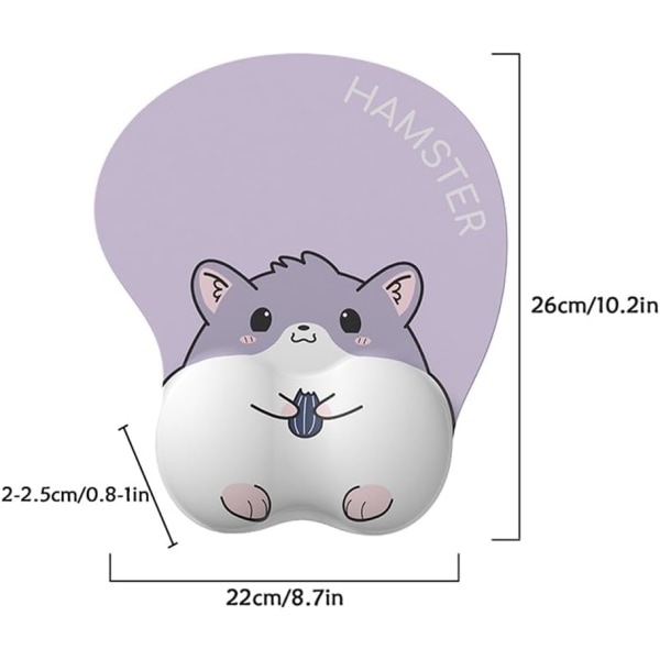 Piirretty hamsteri-hiirimatto rannetuella, liukumaton pohja, ergonominen pelikäyttöön tarkoitettu hiirimatto kivun lievittämiseen, söpöjä hiirimattoja tietokoneelle, kannettavalle tietokoneelle, toimistoon