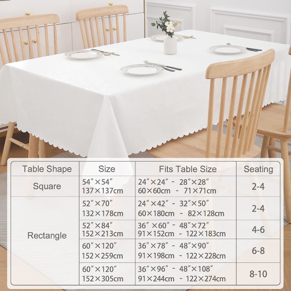 Vanntett vinylduk, rektangel, kraftig duk, avtørbart bordtrekk for kjøkken og spisestue (hvit, 52" X 70")