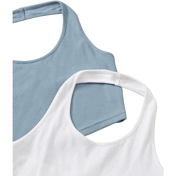 2-pak basis rib-strikkede crop-halter top uden ærmer (LARGE)