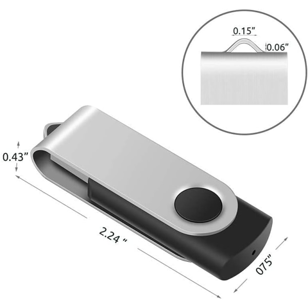 16 Gt USB 2.0 Muistitikku Kääntyvällä Suojalla, Pakkaus 10 Kpl, 12 Irrotettavaa Valkoista Tarraa (Musta)