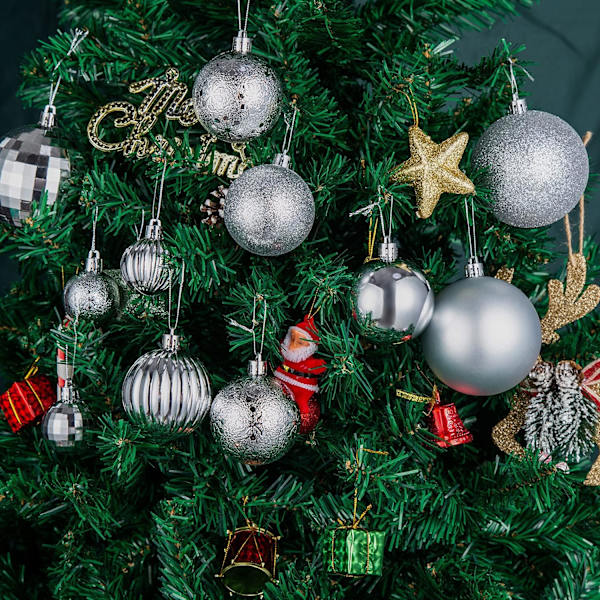 Sølv julekugler, 36 stk. Uknuselige julekugler med ophængningsløkke til juletræspynt, bryllupsfest, ferie