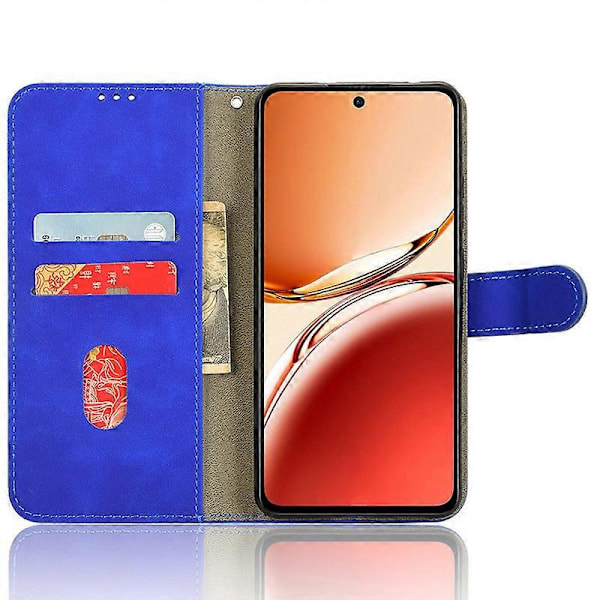 Til Oppo Reno12 F 5G Etui Hud-Følelse Læderpung Folio Flip Anti-Drop Telefon Cover Blue