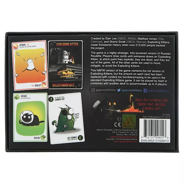 Exploding Kittens NSFW - VUXEN Rysk Roulette Kortspel, Vuxen Drinking Game - Vuxen & Tonårs Kortspel - 2-5 Spelare svart katt