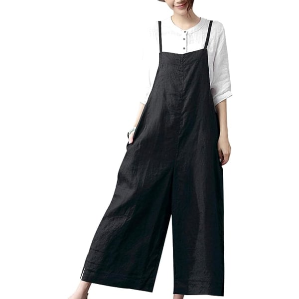 Kvinner Uformelle løse lange smekkebukser Jumpsuits med brede ben Baggy bomullsbukser Kjeledresser med lommer PZZ