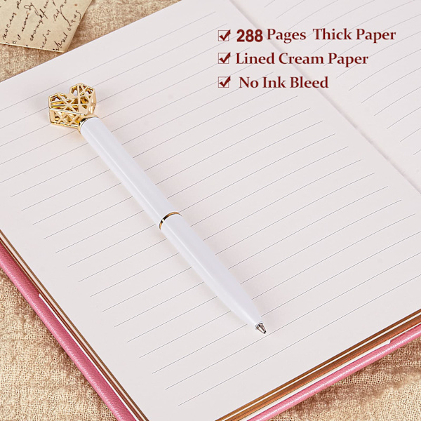 Hjerteformet låsedagbog med nøgle og hjertepen, PU-læderjournal, personlige arrangører, hemmelig notesbog til kvinder og piger (A: Perlepink)